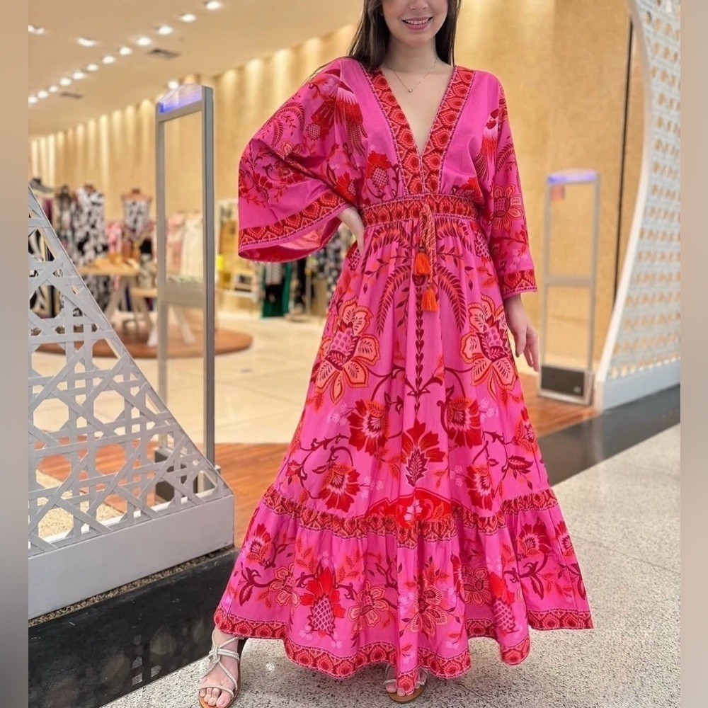 FARM Rio Romance Pink Long Dress Size S - Picture 4 of 10